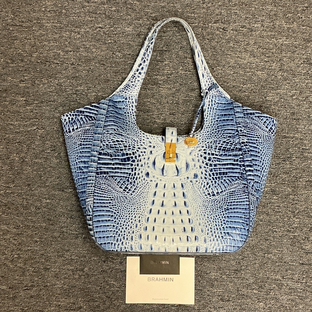 Brahmin Blue Croc-Embossed Tote
